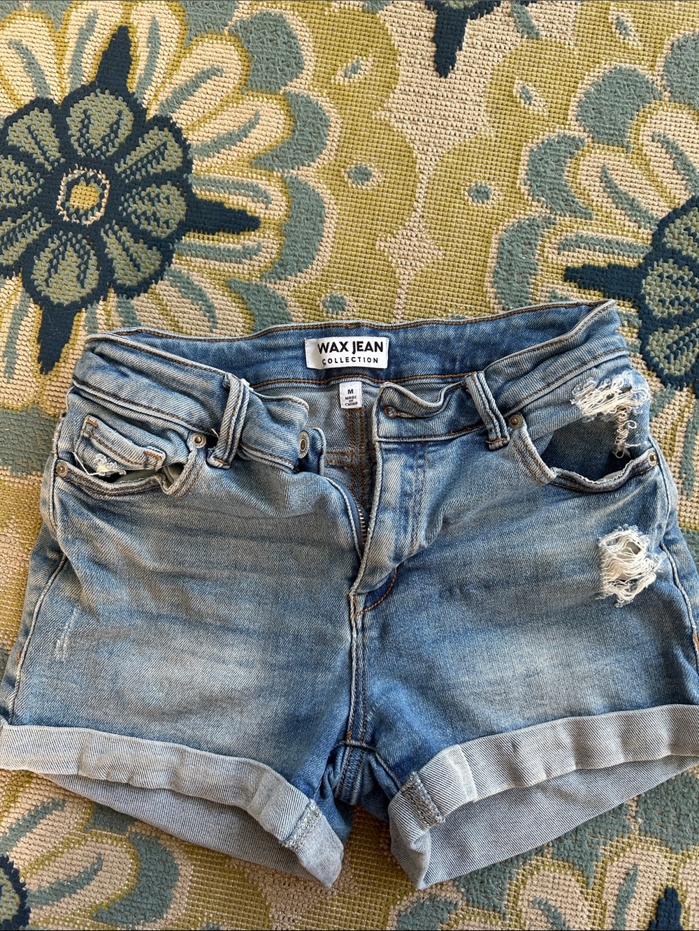 Wax Jean Light Blue Distressed Rolled-Hem Denim Shorts